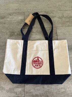 Trader Joe's canvas tote in navy and cream.  NWT HARD TO FIND